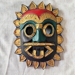 Vintage 1980s Hand-Carved Balinese Barong Mask Wall Decor Ornate Wood Carving